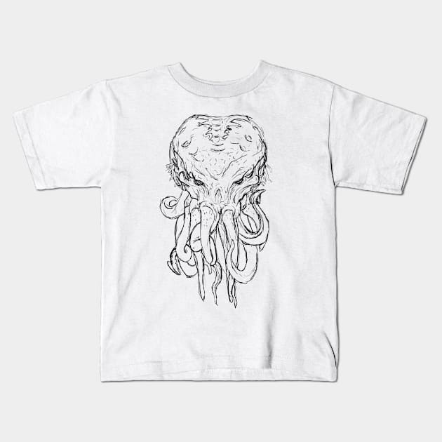 Cthulhu Lines Kids T-Shirt by Twisted Squid